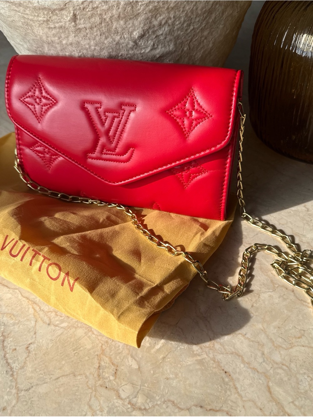 Red Quilted Monogram Chain Crossbody